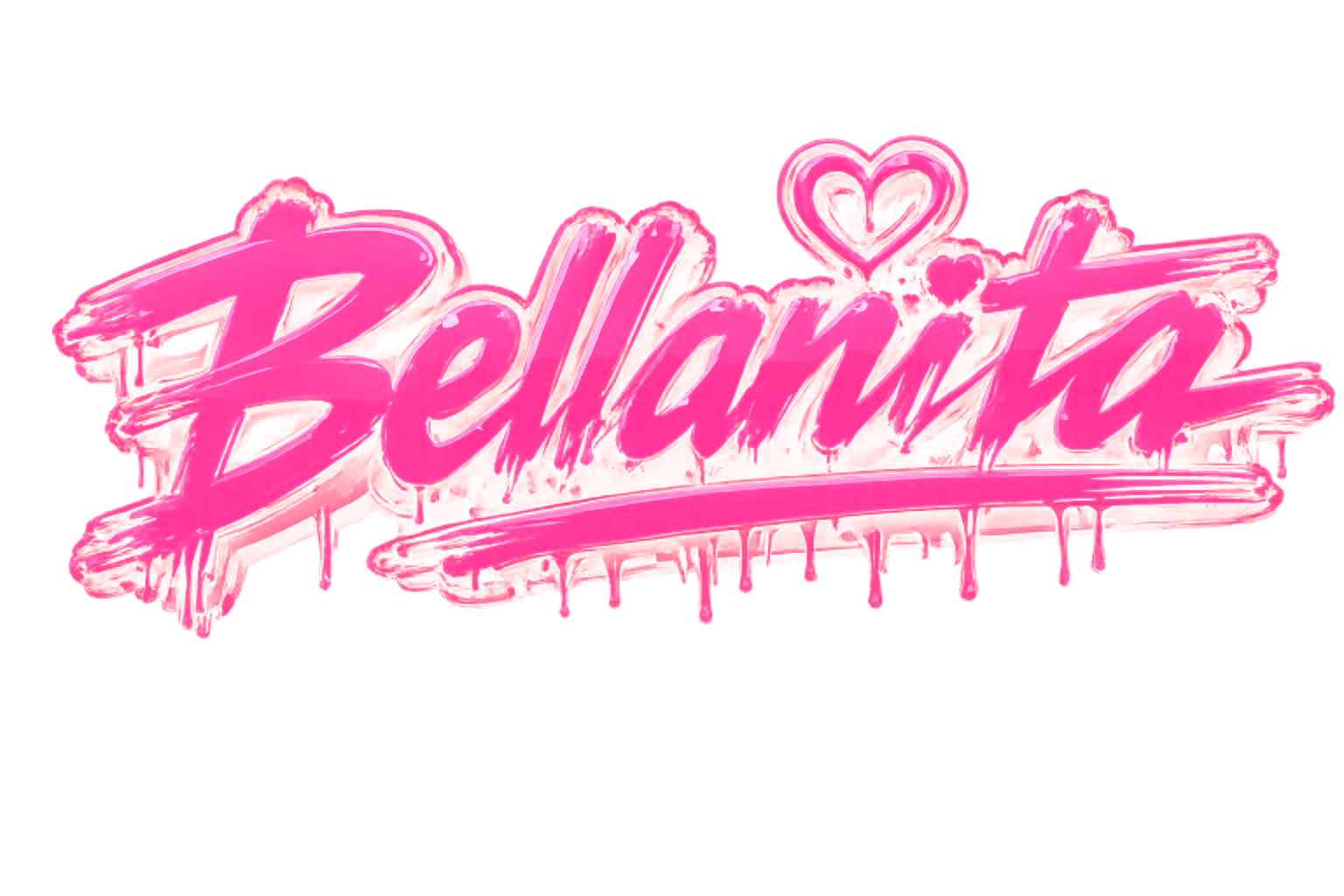 Bellanita — logo oficial en letras de pincel rosa intenso brillante con un corazón y detalle de pintura goteando